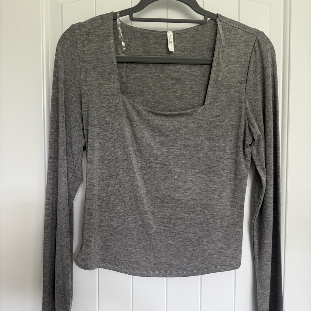 Gray Long Sleeve Square Neck Top
